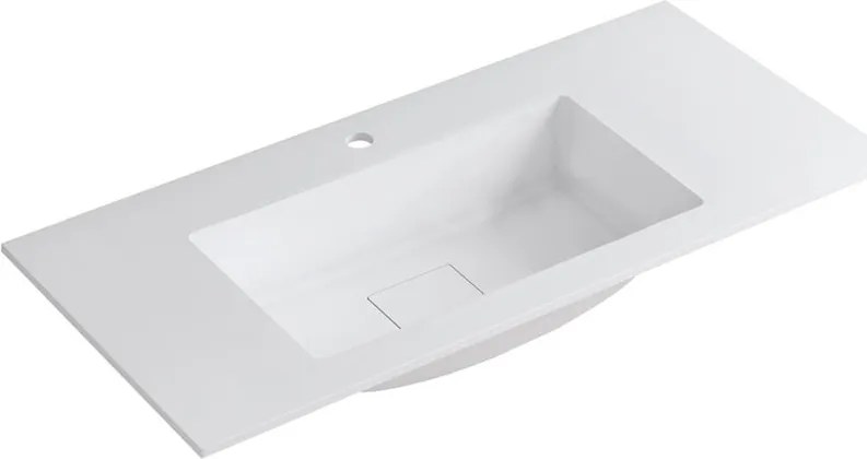 Lavabo a incasso rettangolare vasca centrale L 100.5 x H 15 x P 46 cm in resina bianco opaco