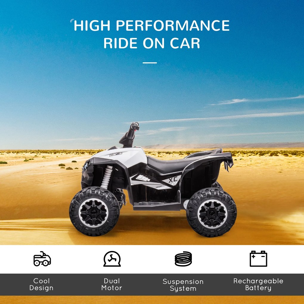 Quad Elettrico per Bambini 12V Ruote Larghe con Sospensioni e Fari LED Bianco...