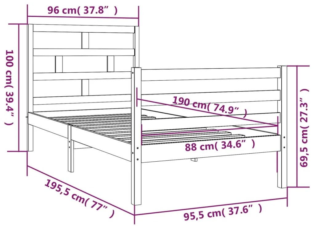 Giroletto 90x190 cm Single in Legno Massello