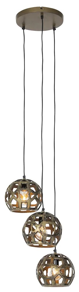 Lampada a sospensione industriale oro antico rotonda 3 luci - Bobby