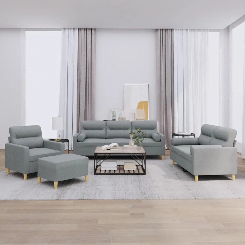 Set Divani 4 Pz Con Cuscini Grigio Chiaro İn Tessuto /