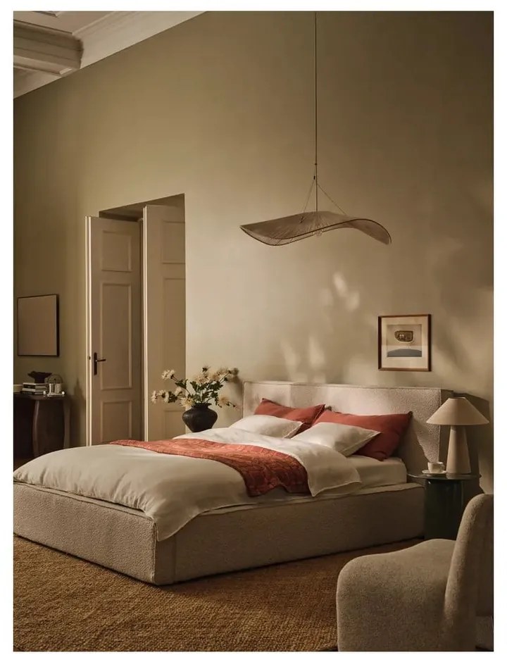 Letto matrimoniale imbottito color crema con contenitore con rete inclusa 140x200 cm Simon Olivia – Micadoni