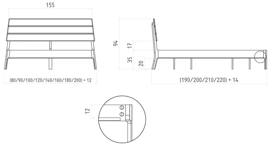 Letto matrimoniale in legno di quercia di colore naturale 140x200 cm Twig - The Beds