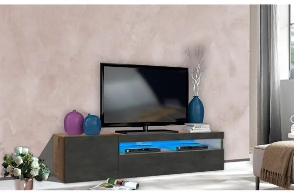 Mobile Porta TV Basso 155x40x36 Con Vano Decoder Effetto Legno E Ardesia Daiquiri