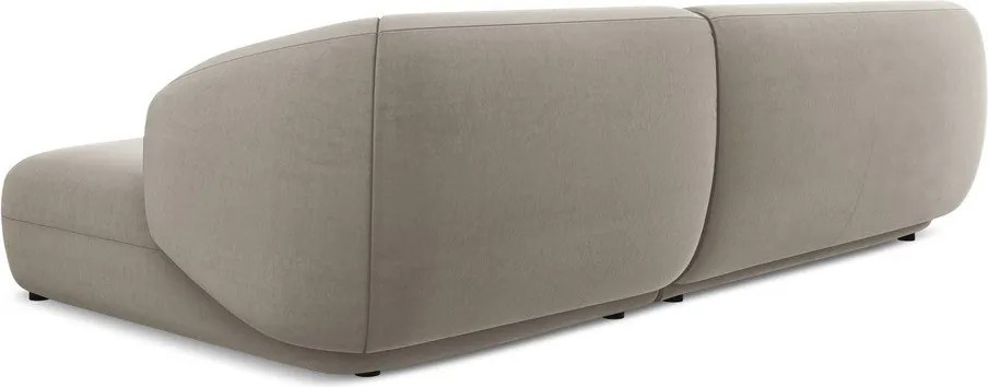 Divano angolare beige (con penisola a destra) con rivestimento in velluto Moana – Makamii