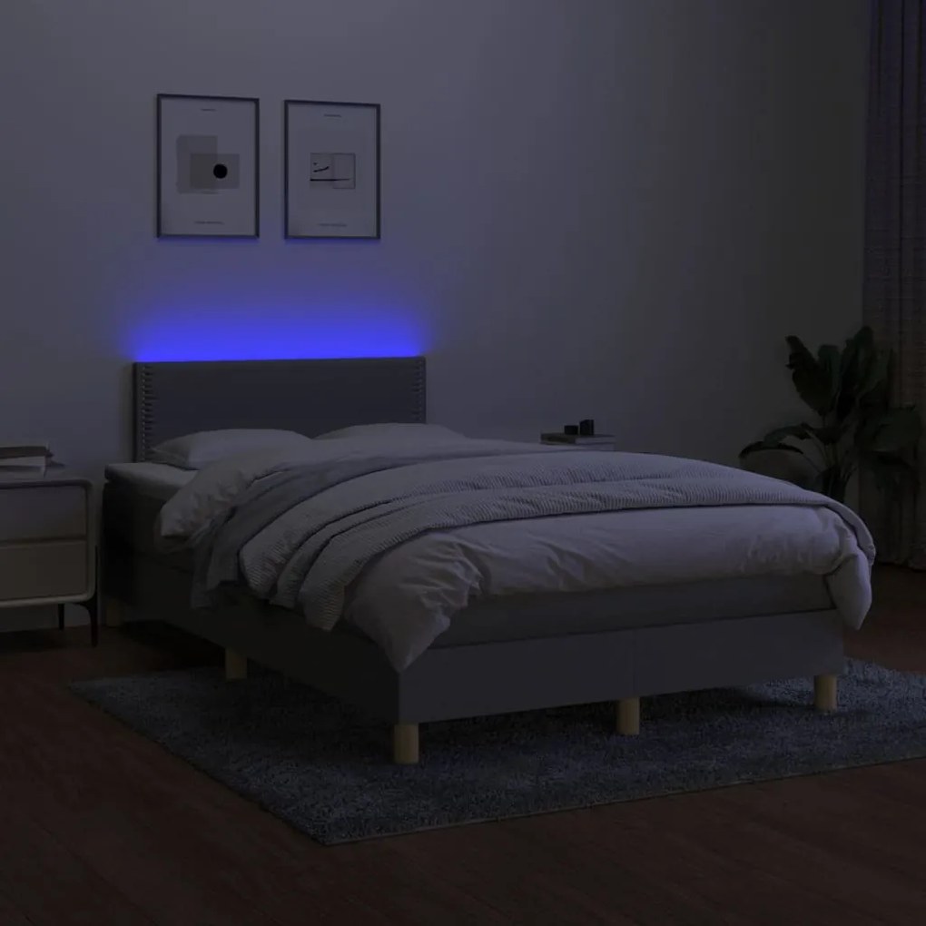 Letto a molle materasso e led grigio chiaro 120x200 cm tessuto