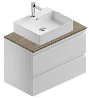 Mobile da bagno sotto lavabo Pull bianco laccato opaco L 80 x H 56 x P 46 cm 2 cassetti, lavabo non incluso