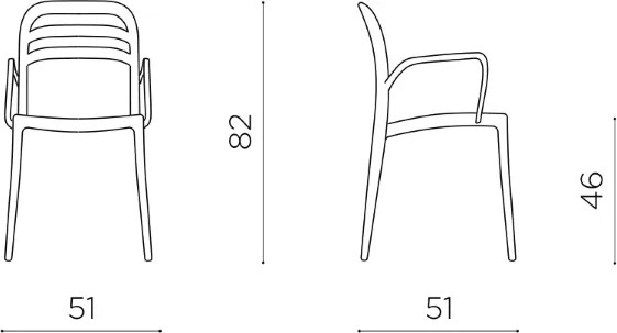 Sedia interni ed esterni impilabile con braccioli - MEG Nero 2 pezzi