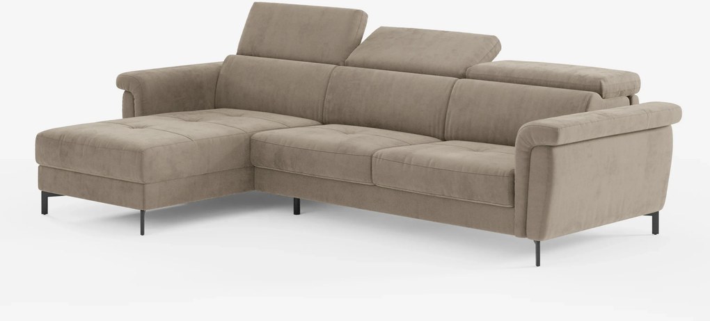 Capri Divano letto angolare con penisola contenitore e poggiatesta reclinabili - elegante tessuto smacchiabile T30