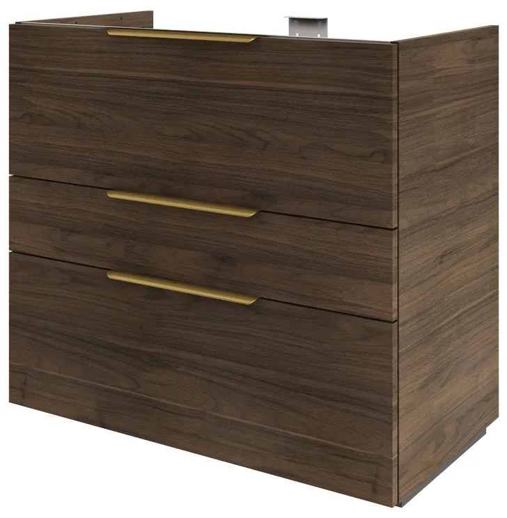 Mobile da bagno sotto lavabo SENSEA Neo Frame noce lucido L 90 x H 84 x P 48 cm 3 cassetti, lavabo non incluso