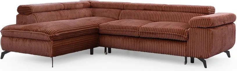 Divano angolare color terracotta (con penisola a sinistra/a L) con rivestimento in velluto a coste Marbeya – Ropez