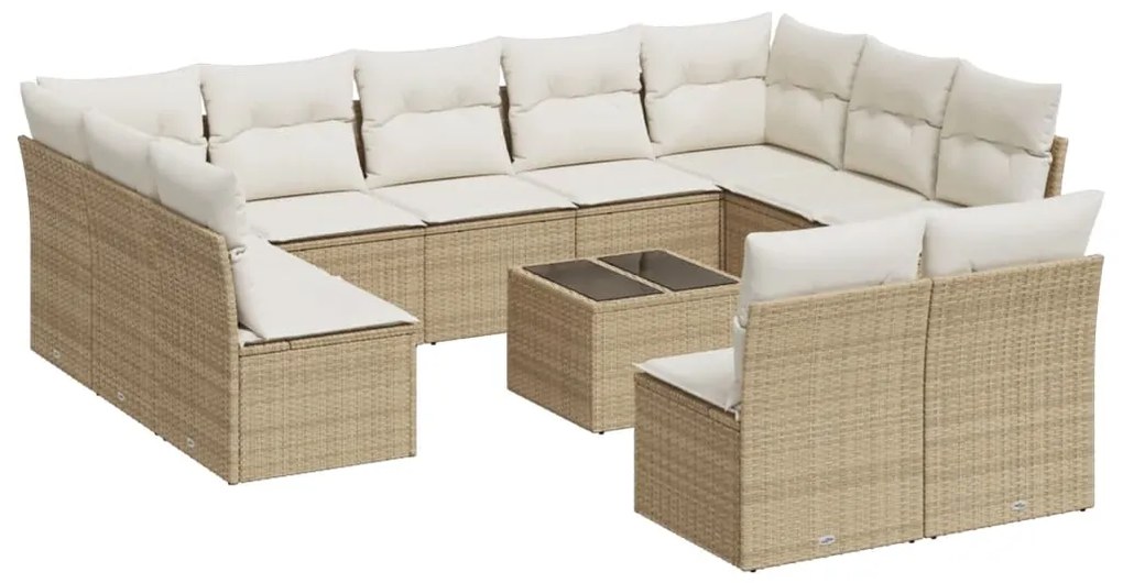 Set divani da giardino 12 pz con cuscini beige in polyrattan