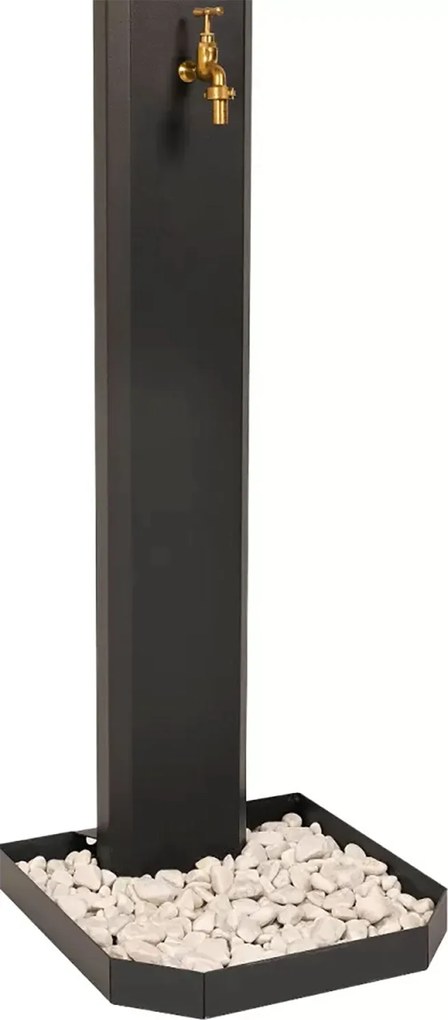 Fontana da Giardino Design a Colonna Ovale Rubinetto in Ottone e Base con Ciottoli Antracite...