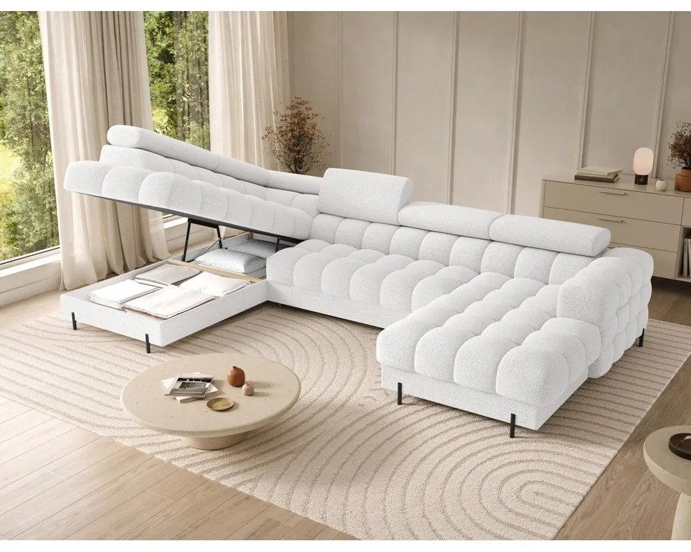 Divano angolare color crema allungabile (con penisola a sinistra/a U) con rivestimento in bouclé Feraria – ELTAP