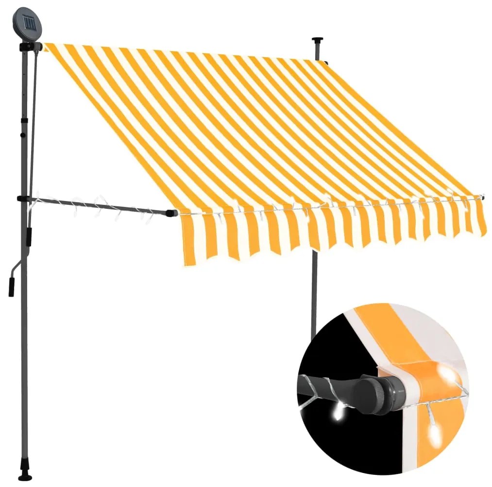 Tenda Da Sole Retrattile Manuale Led 200 Cm Bianca E Arancione /