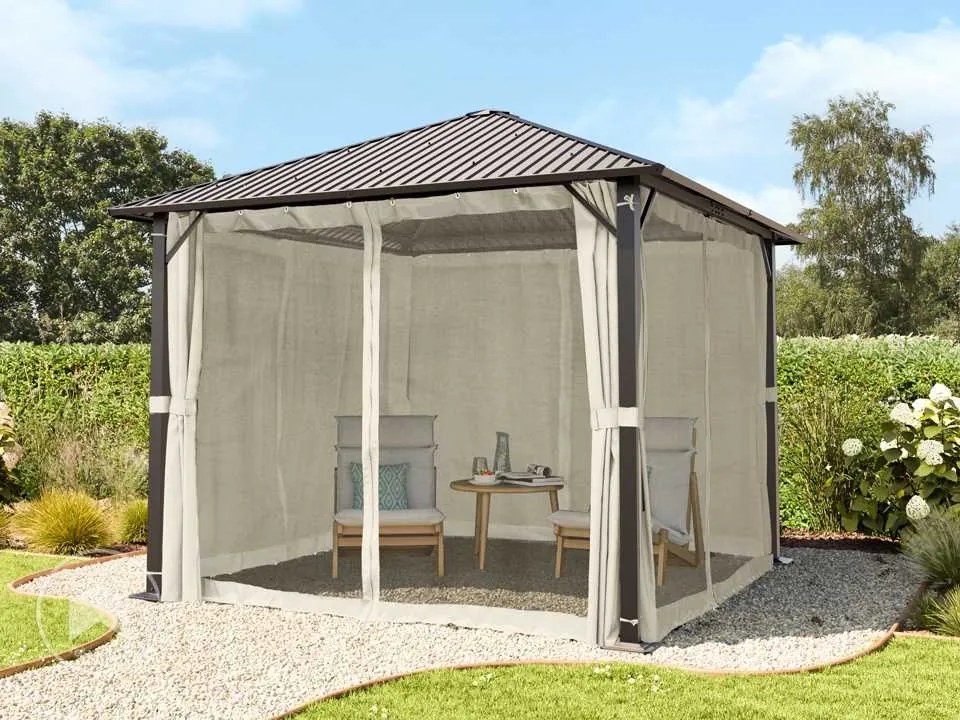 TOOLPORT Gazebo da giardino 3x3m, Hardtop, 4 teli laterali, crema - (300220)