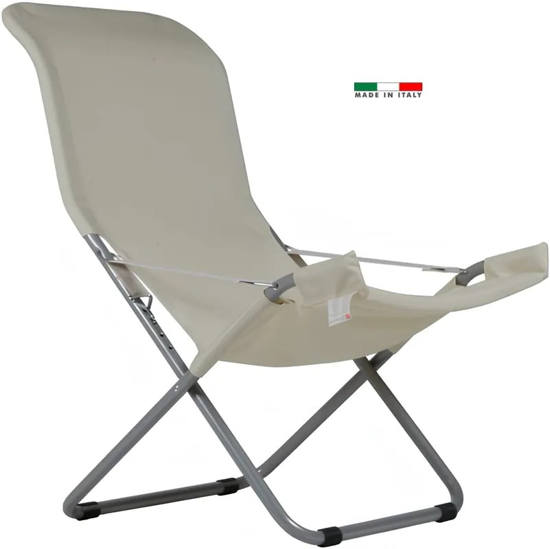 Sedia a sdraio da giardino in acciaio con braccioli pieghevole Comfort FIAM, seduta in poliestere beige