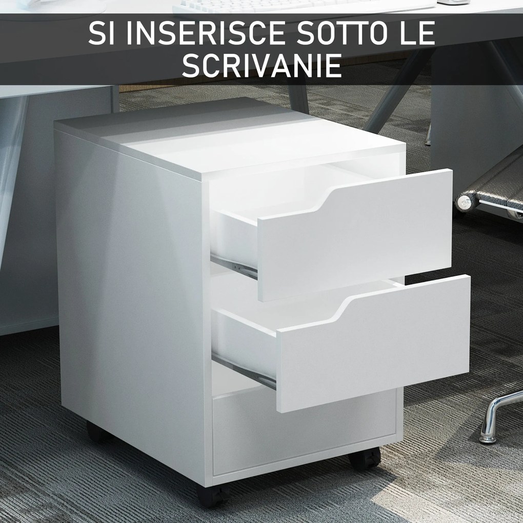Cassettiera da Ufficio 3 Cassetti Maniglie a Scomparsa 40x50x57,5 cm Bianca...