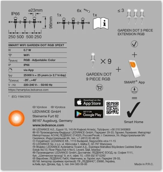 Ledvance - Set prolunga esterno LED RGB SMART+ 3xLED/0,7W/230V IP65 Wi-Fi