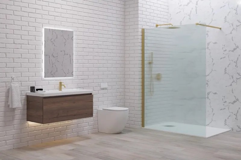 Kamalu - Parete walkin 90 cm vetro scanalato profilo oro satinato | KW1000FLG