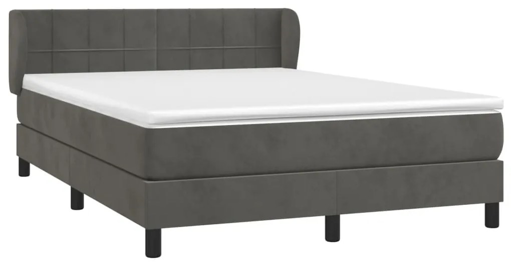 Giroletto a molle con materasso grigio scuro 140x190 cm velluto