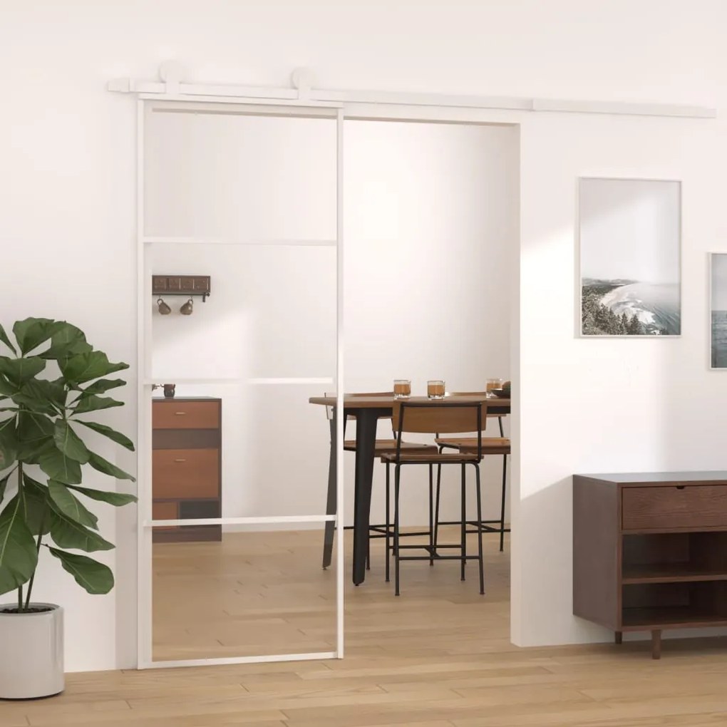 Porta Scorrevole İn Vetro Esg E Alluminio 76x205 Cm Bianca /