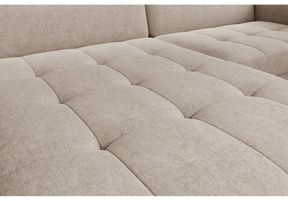 Divano angolare beige allungabile/con contenitore (con penisola a sinistra/con chaise lounge) e rivestimento in ciniglia Gomsi – ELTAP