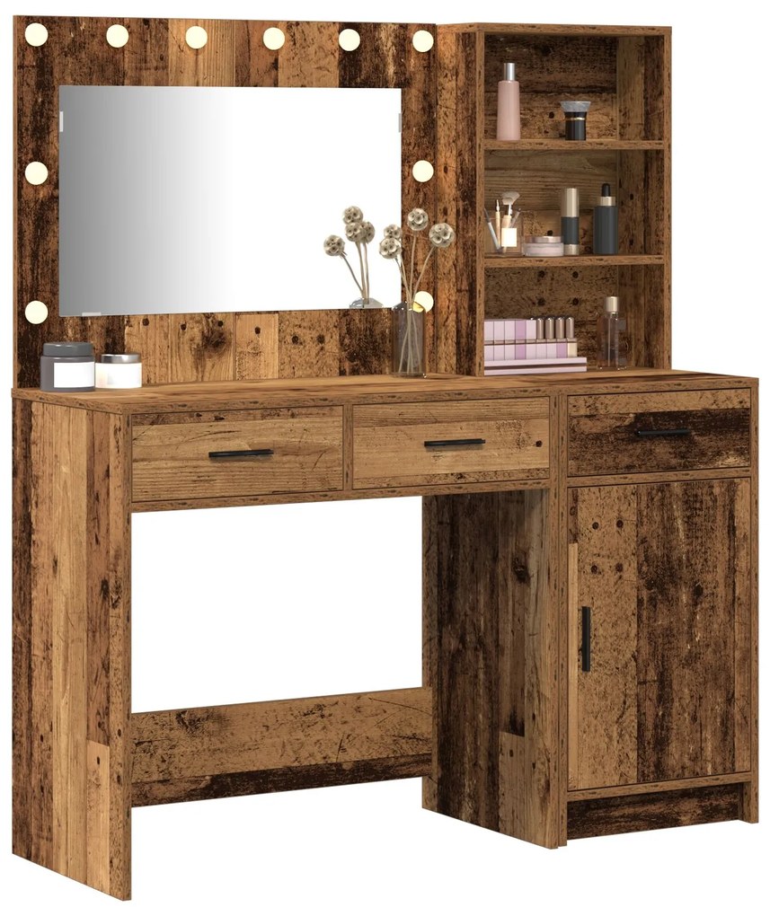 Set da toeletta a 2 pezzi con led in legno vecchio