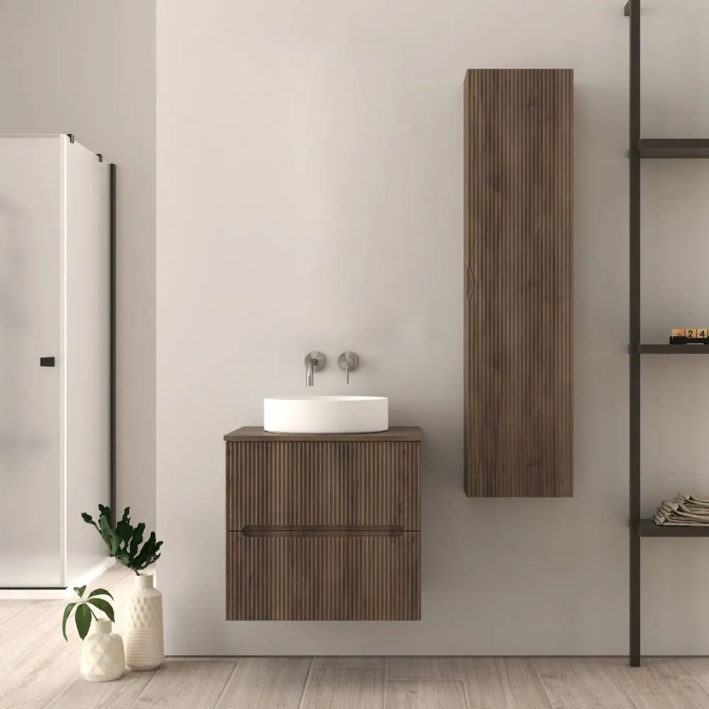 Mobile bagno noce 60 cm cannettato per lavabo da appoggio Palermo