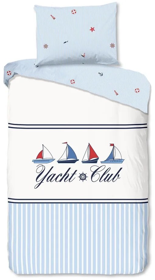 Set copripiumino e federa bianco/blu in cotone per letto singolo 140x200 cm Yachtclub – Good Morning