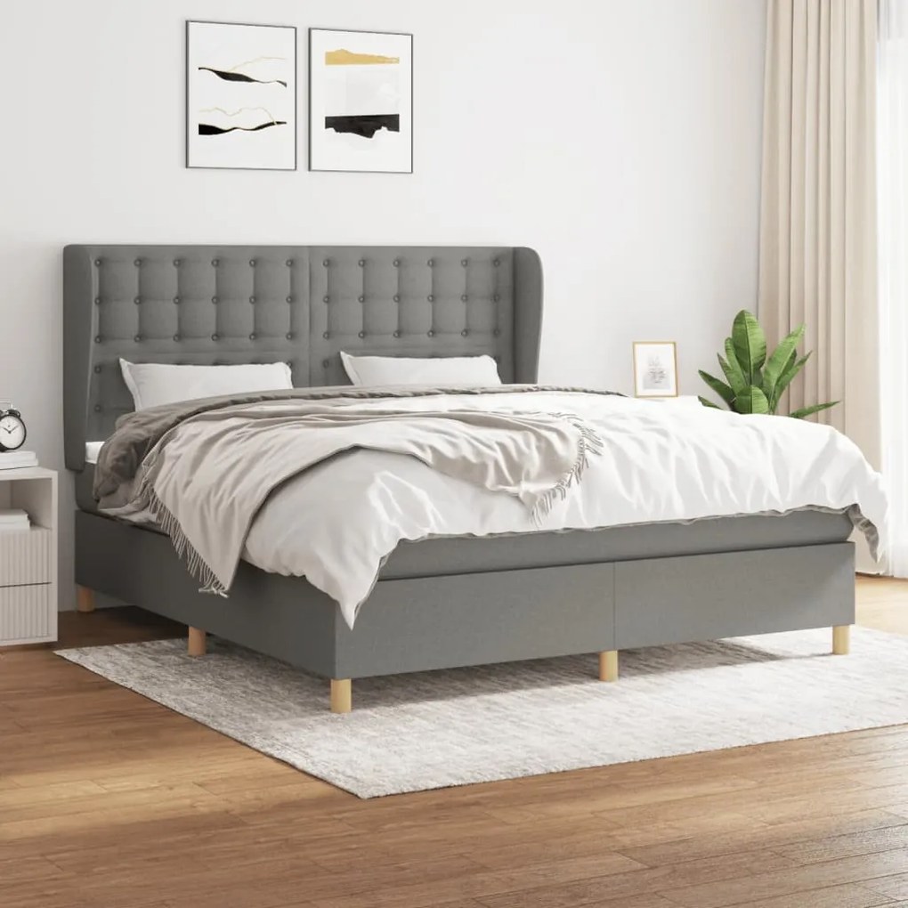Giroletto A Molle Con Materasso Grigio Scuro 160x200 Cm Tessuto /