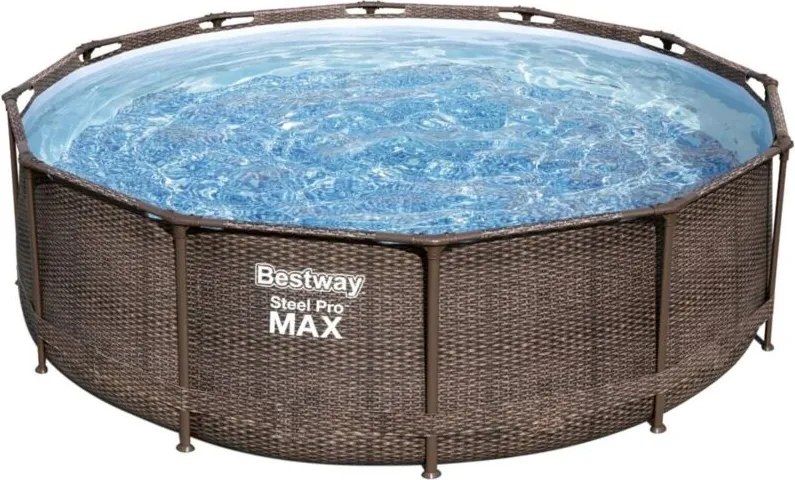 piscina fuori terra con struttura rotonda bestway "steel pro max" effetto rattan 366x366x100 cm