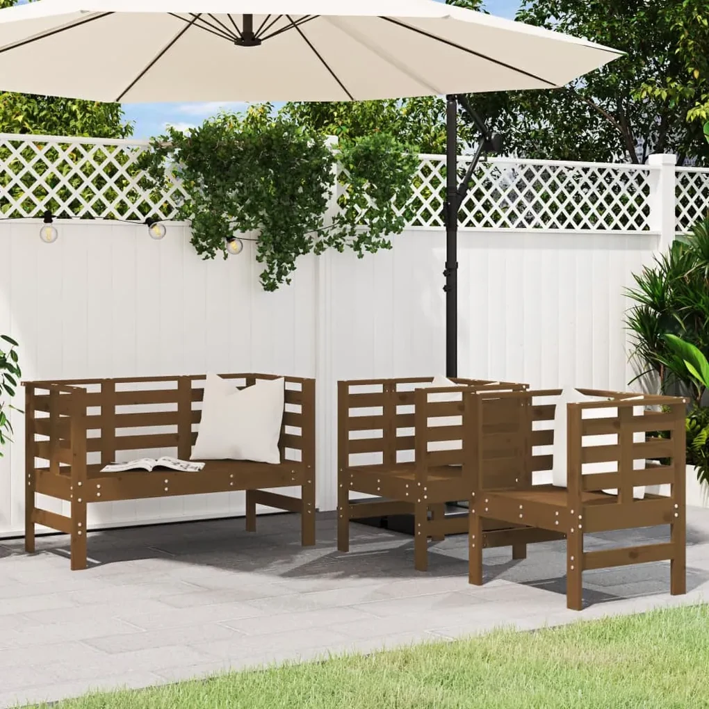 Set salotto da giardino 3 pz miele in legno massello di pino