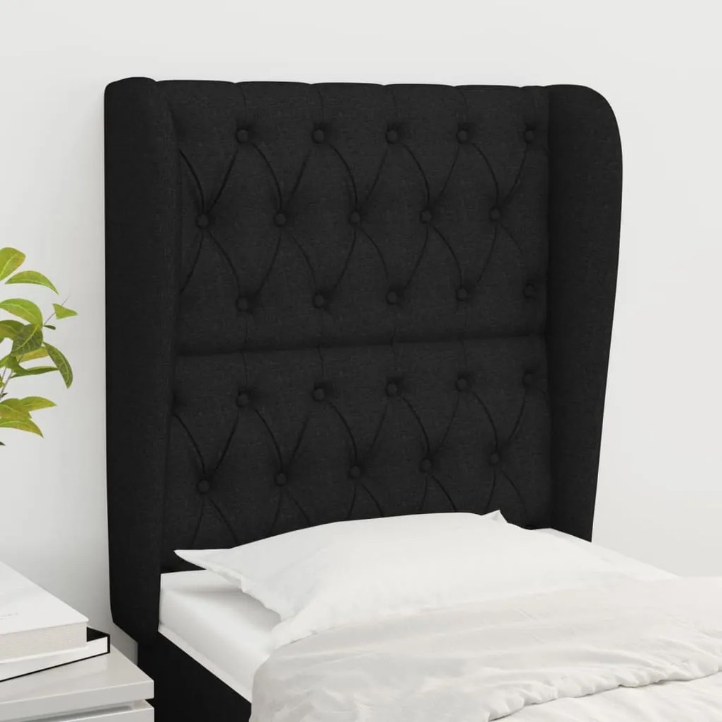 Testiera Ad Orecchio Nera 83x23x118/128 Cm İn Tessuto /
