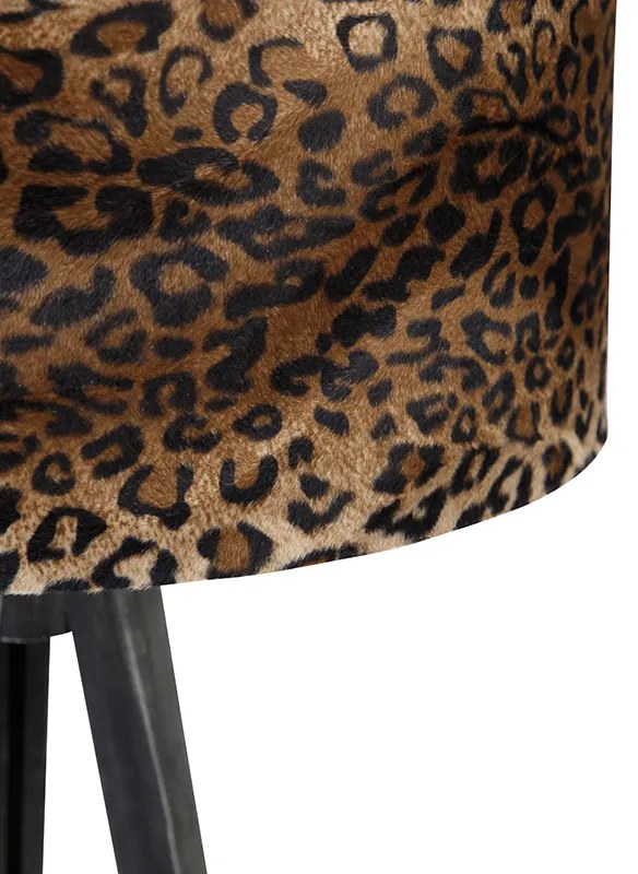 Lampada da terra a treppiede nera con paralume leopardato 50 cm - Tripod Classic