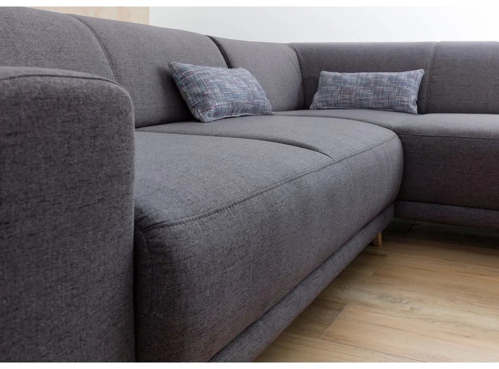 Divano angolare grigio allungabile e con contenitore (con penisola a destra/a L) Classy Sophie – Miuform