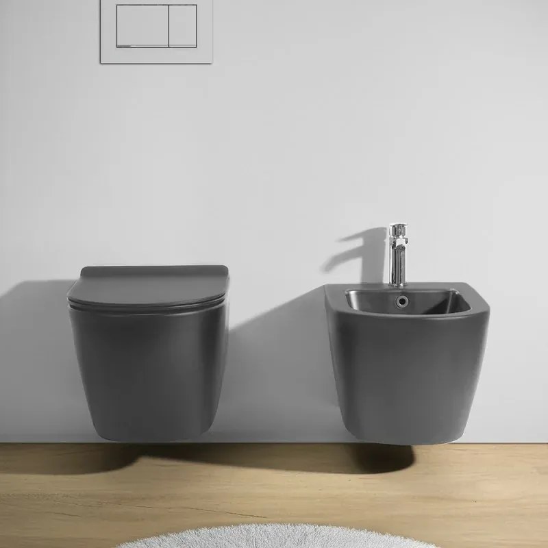 Copriwc a sgancio rapido originale in termoindurente ultraslim soft-close grigio opaco Tokyo