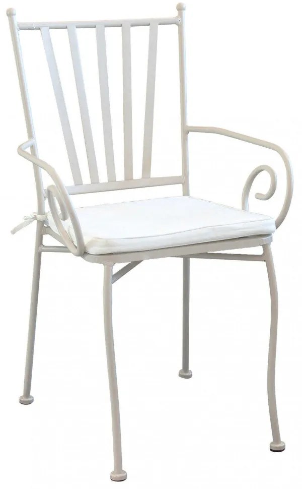 Poltrona Giunone con cuscino - Elegante poltrona in acciaio verniciato color tortora con morbido cuscino ecru.