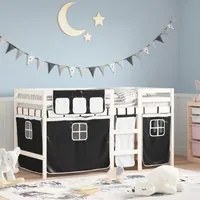 Letto a Soppalco Bambini con Tende Bianco e Nero 90x190 cm Pinocod mxl 116440