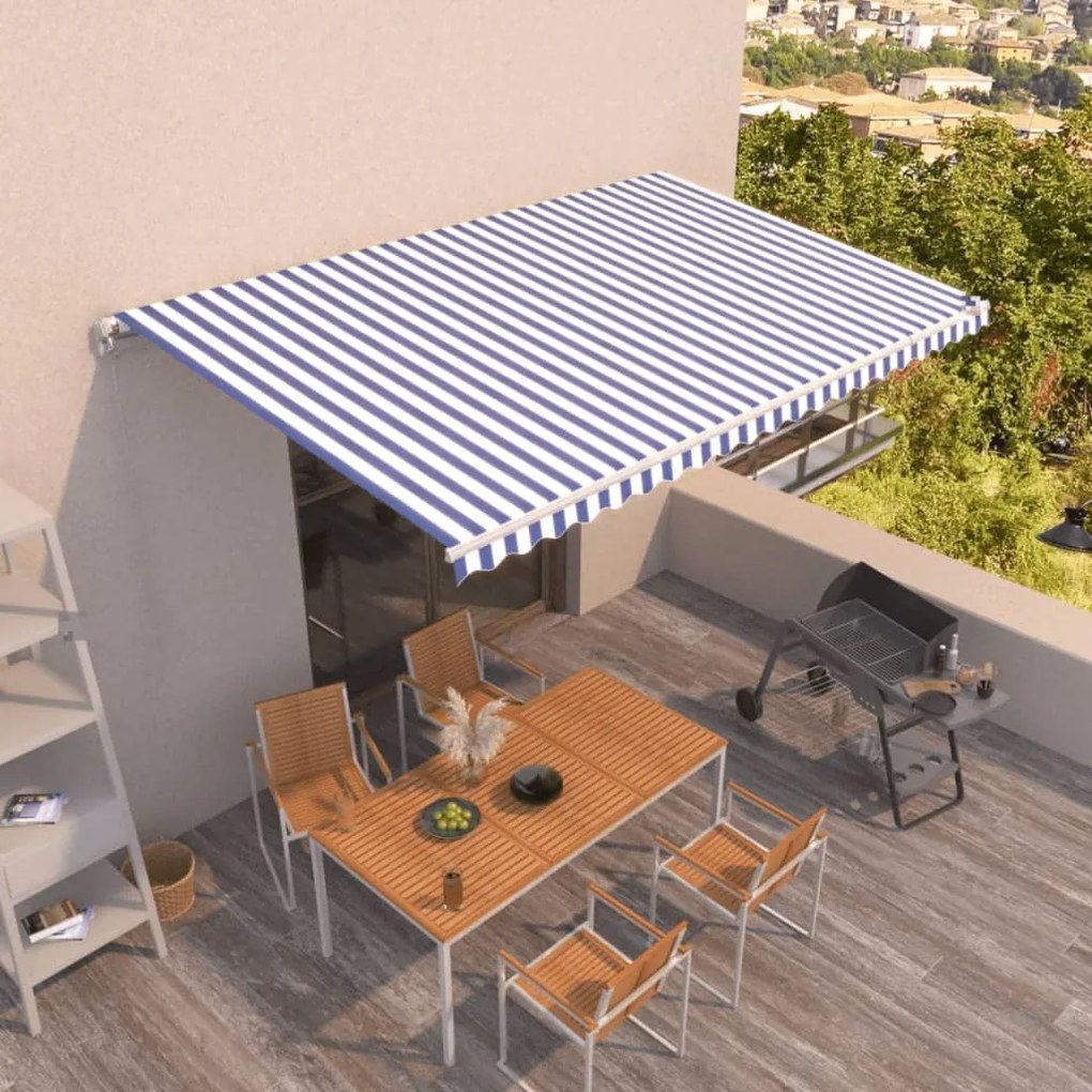 Tenda Da Sole Retrattile Manuale 500x350 Cm Blu E Bianca /