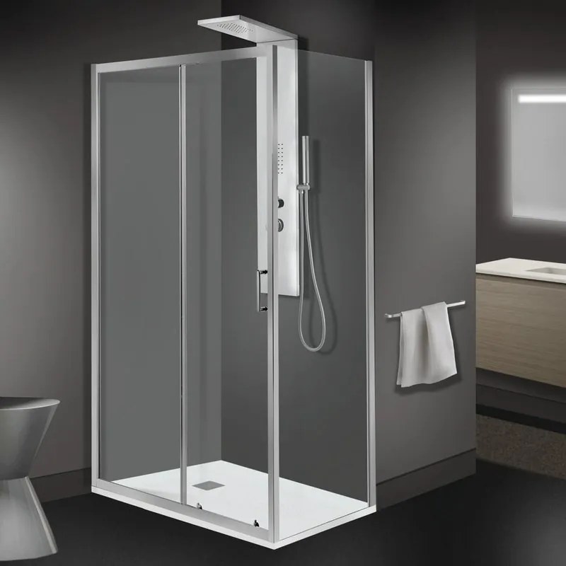 Porta doccia scorrevole Zesk L 120 x H 190cm, Sp. 6 mm in vetro vetro senza finitura / trasparente profilo cromo