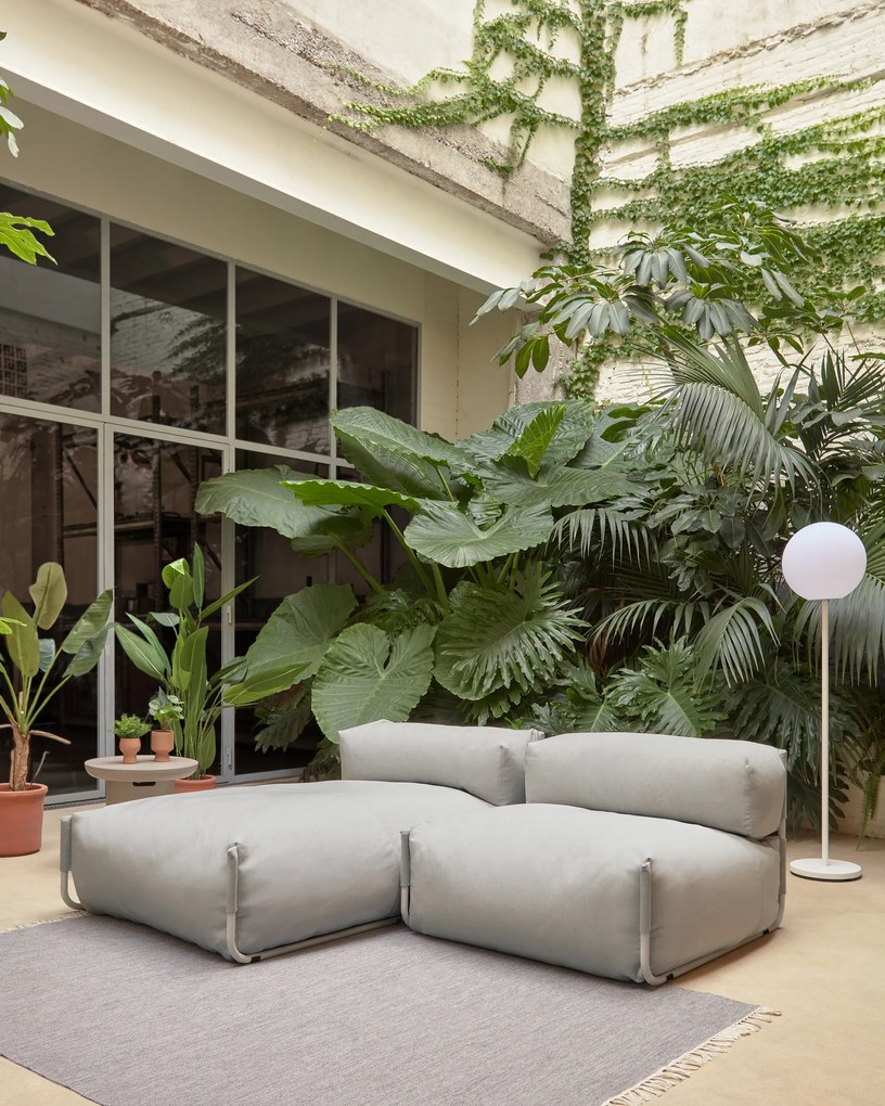Kave Home - Pouf divano modulare longue outdoor Square grigio chiaro alluminio bianco 165x101cm