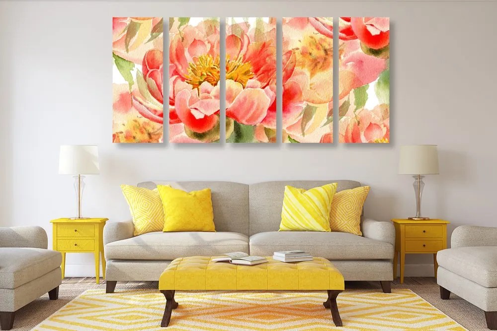 Quadri 5 pezzi – Peonie rosse