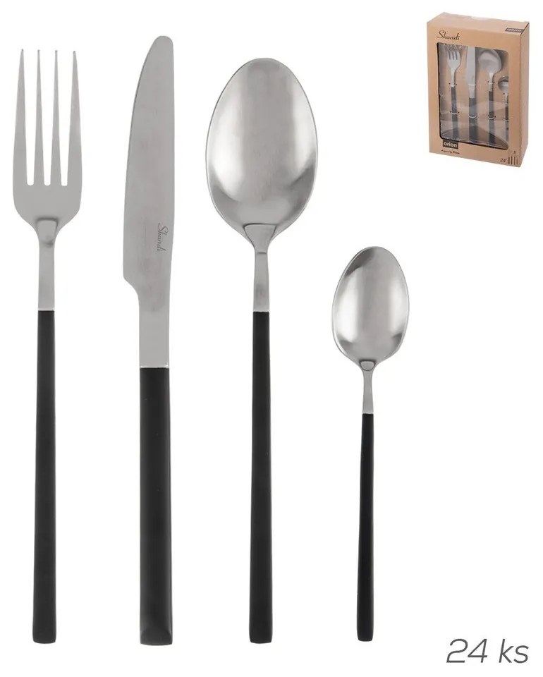Posate nere/argentate in acciaio inox 24 pz Skandi – Orion