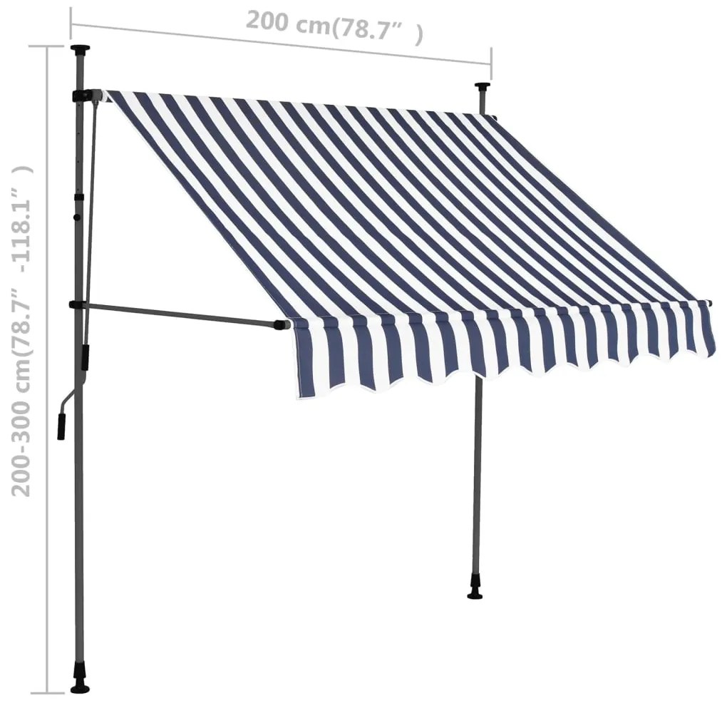 Tenda da Sole Retrattile Manuale con LED 200 cm Blu e Bianca