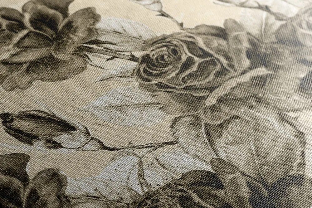 Stampa su tela – Bouquet vintage di rose in versione seppia