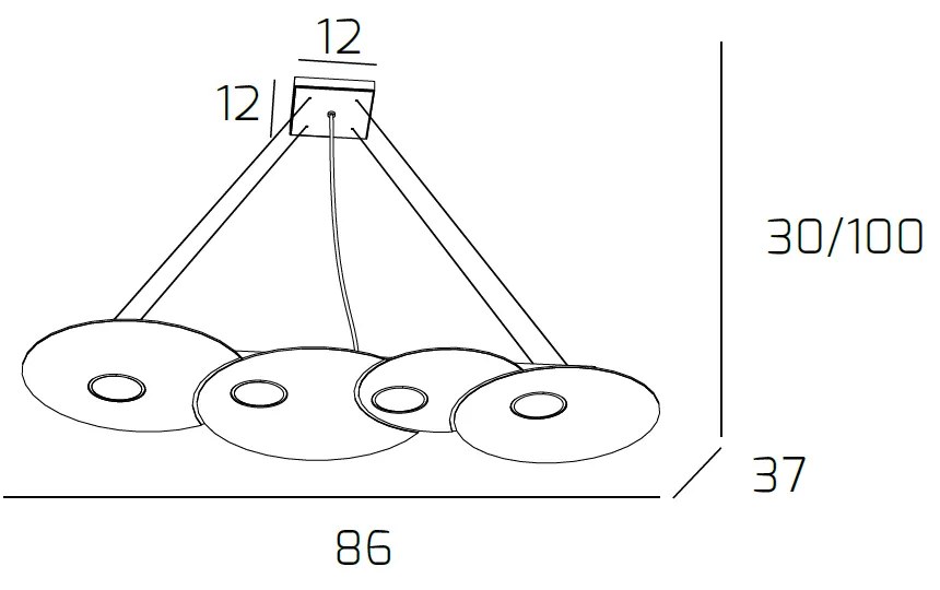 Sospensione Moderna Rettangolare Cloud Metallo Grigio 4 Luci Gx53