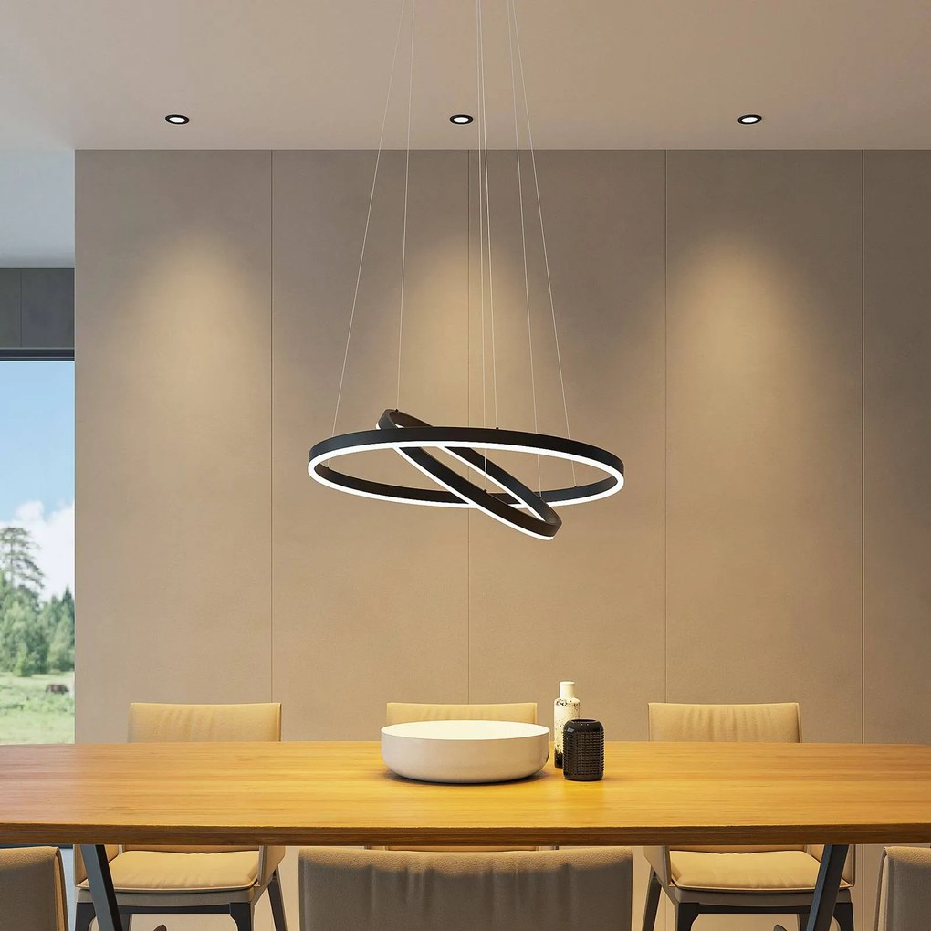Lampada LED a sospensione Arcchio Albiona, nero, 2 anelli, Ø 60 cm Albiona Arcchio, dimmerabile, Nero, Cucina, Metallo, Moderno