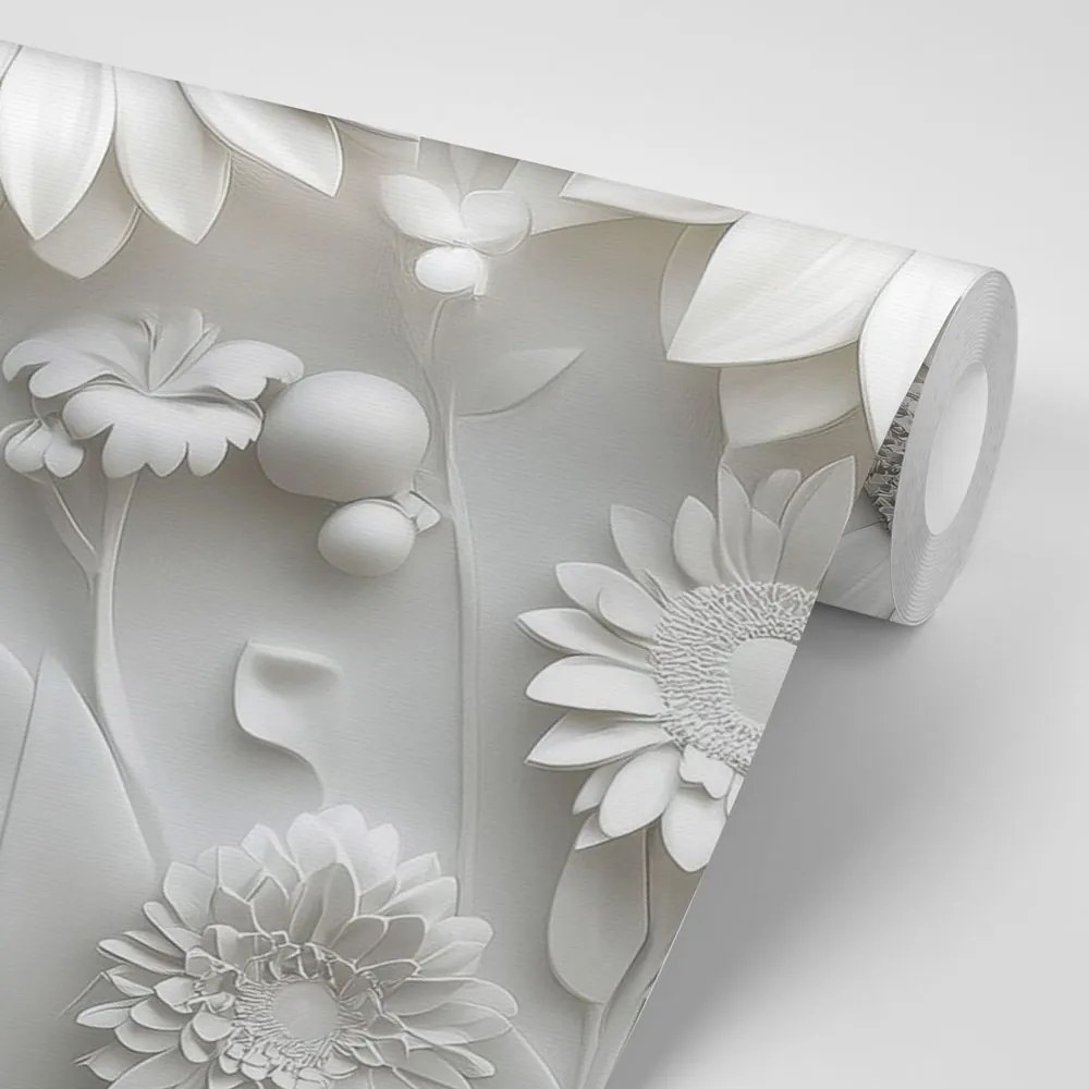 Carta da parati autoadesiva – Fiori bianchi 3D
