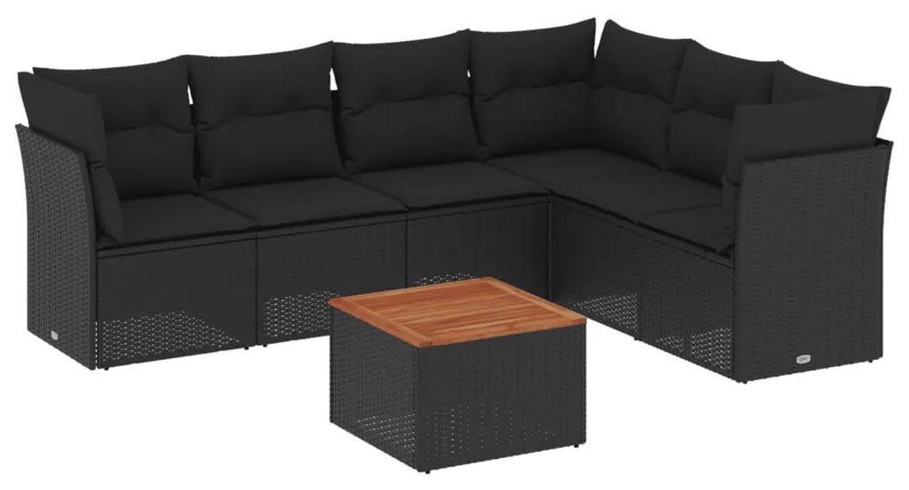 Set divani da giardino con cuscini 7pz nero polyrattan